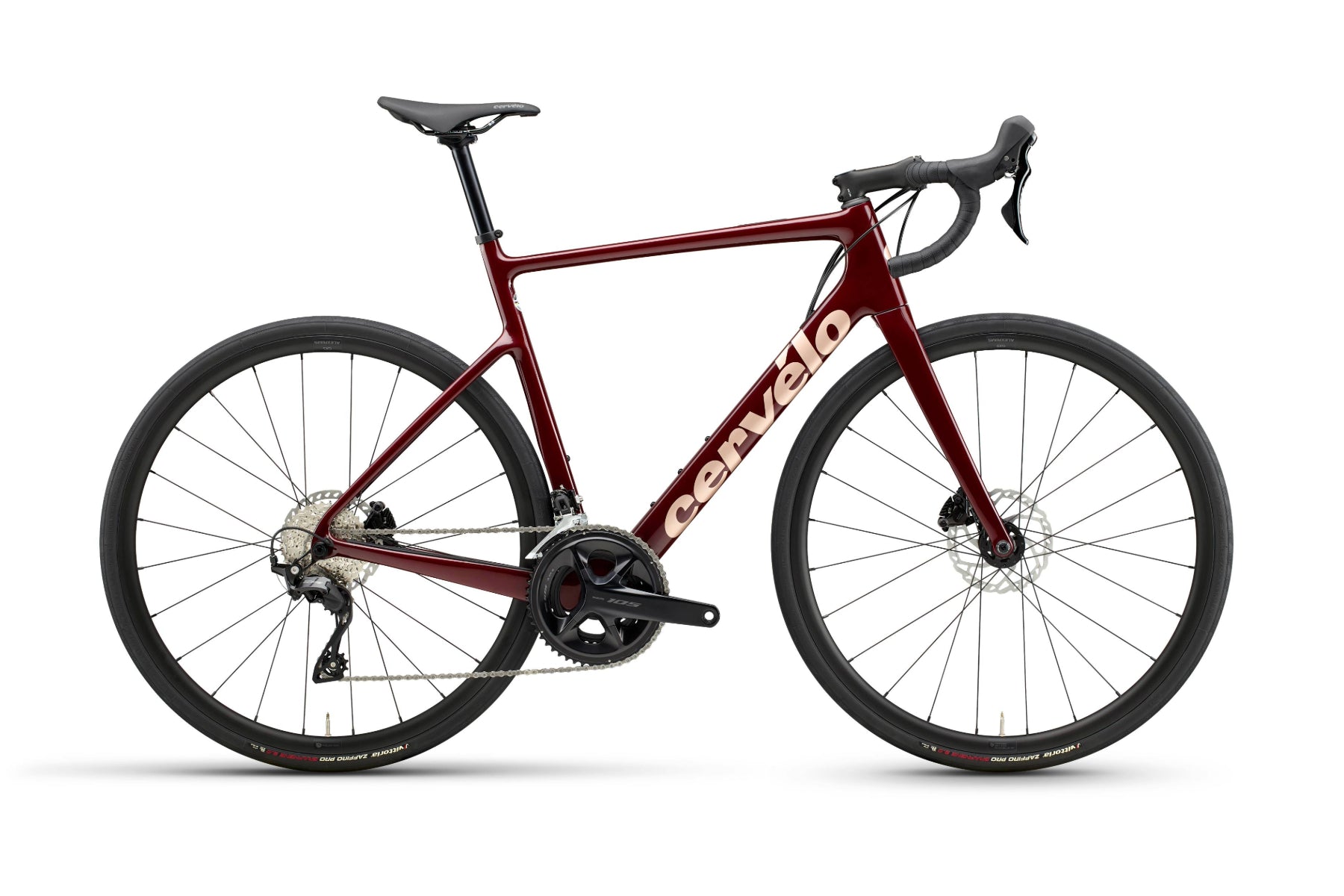 Black Cervélo Caledonia 105 carbon endurance road bike with Shimano 105 groupset and hydraulic disc brakes.