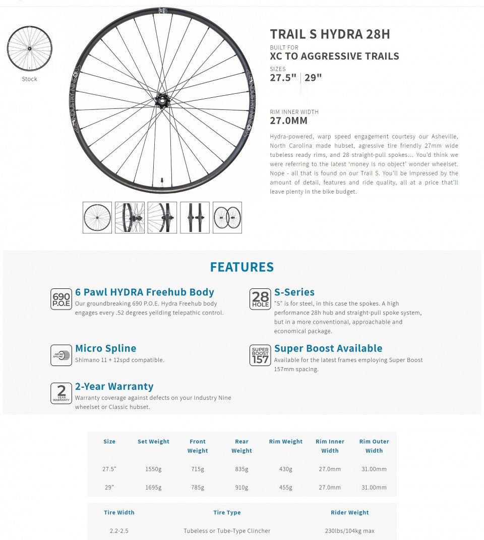 Trail S Hydra Boost Wheelset - XD Driver 6-bolt (29")