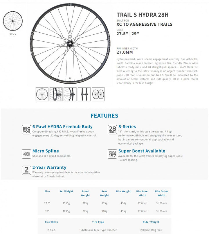 Trail S Hydra Boost Wheelset - XD Driver 6-bolt (29")