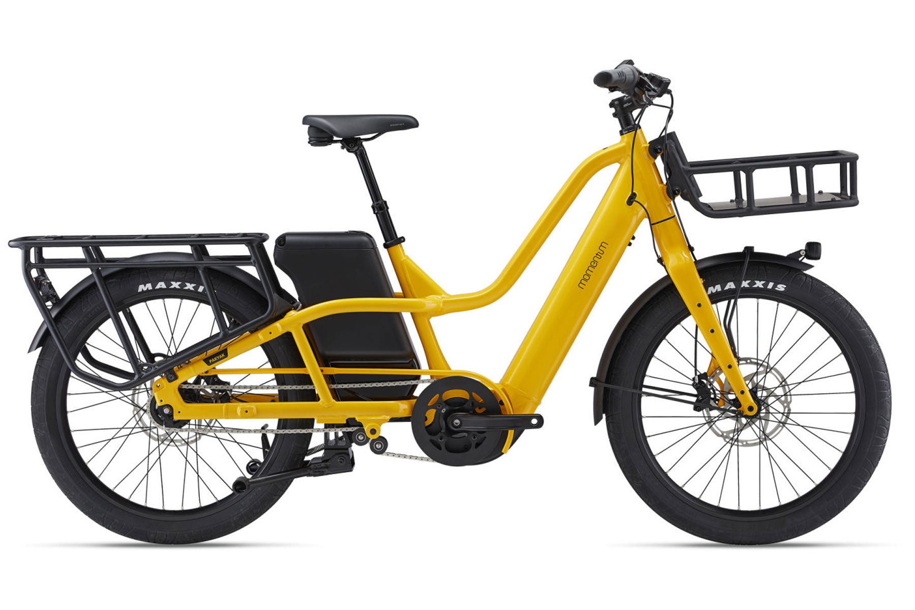 yellow momentum pakyak cargo bike